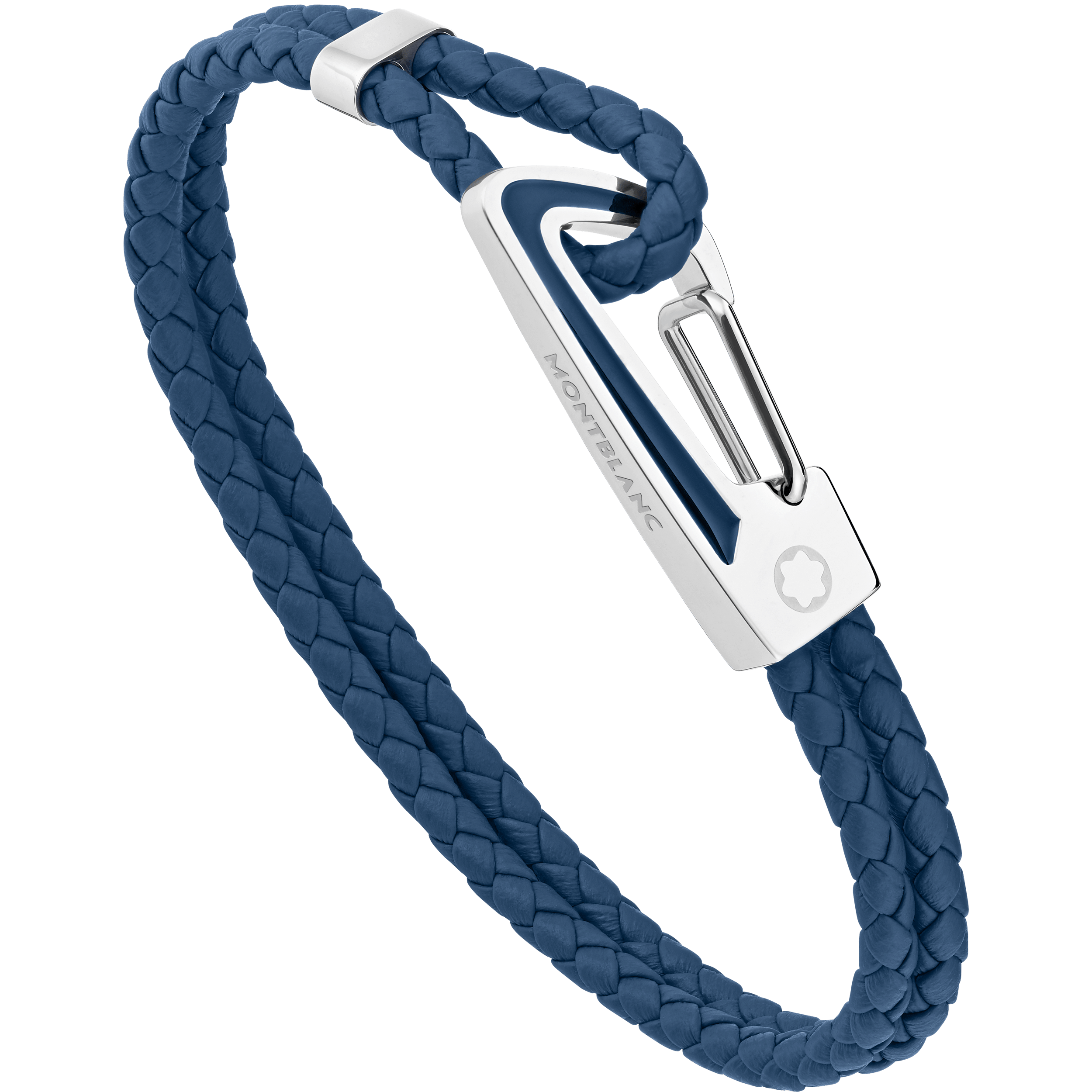 Bracelet en cuir bleu tressé avec fermoir mousqueton en acier et insert en  laque bleue – Montblanc CAP 3000