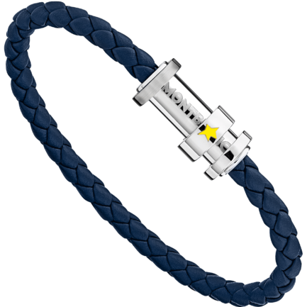 Bracelet en cuir tressé bleu avec trois anneaux