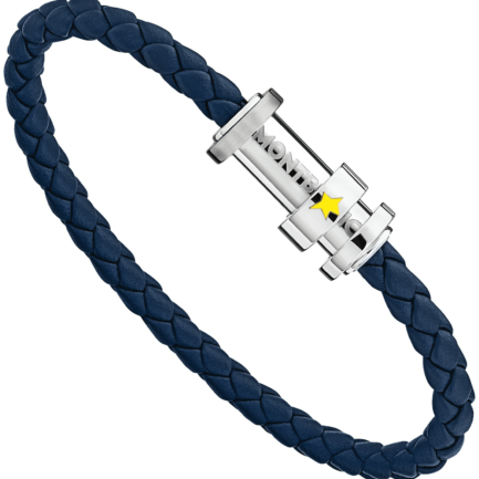 Bracelet en cuir tressé bleu avec trois anneaux
