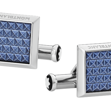Boutons de manchette rectangulaires en acier inoxydable avec incrustation à motif bleu