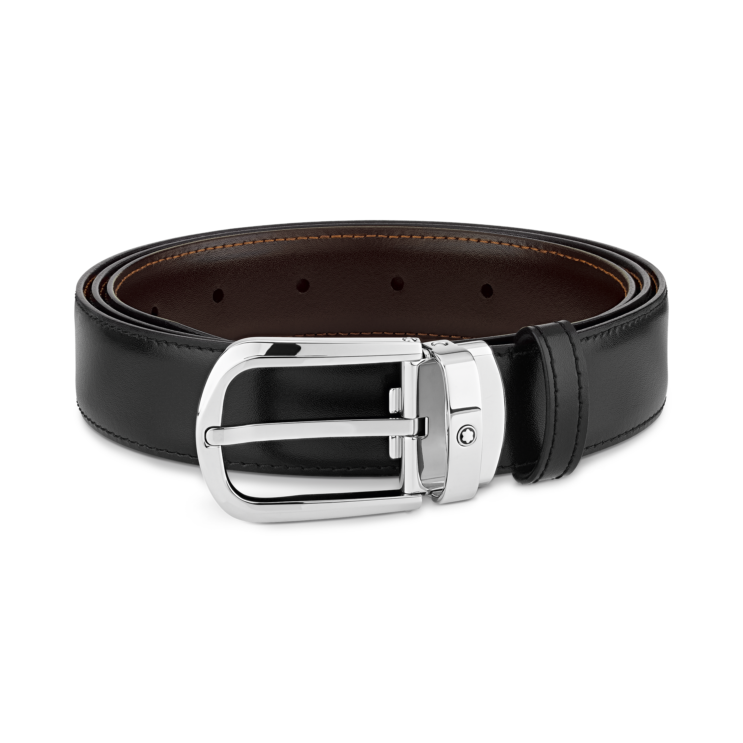 Ceinture réversible 30 mm boucle fer à cheval courbée noir/marron