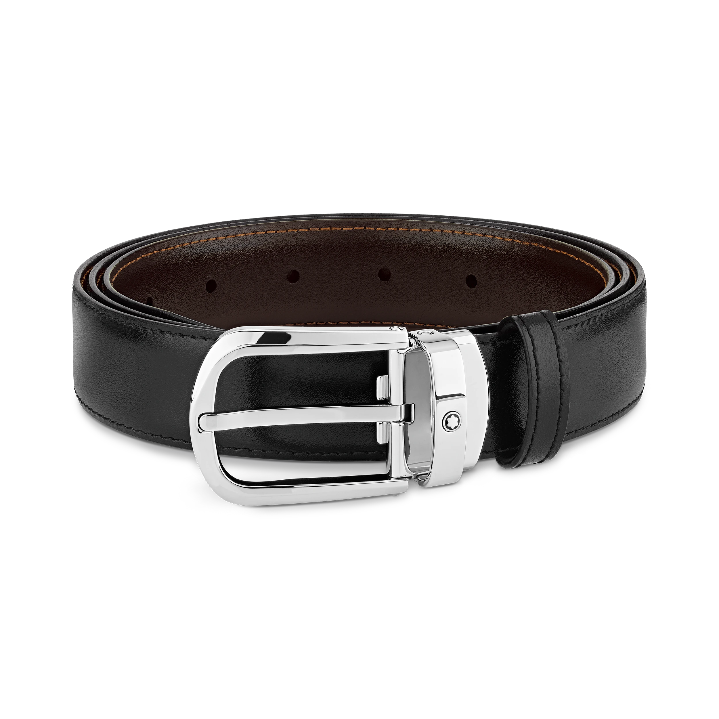 CEINTURE REVERSIBLE A BOUCLE FER A CHEVAL 30 MM EN CUIR NOIR/MARRON