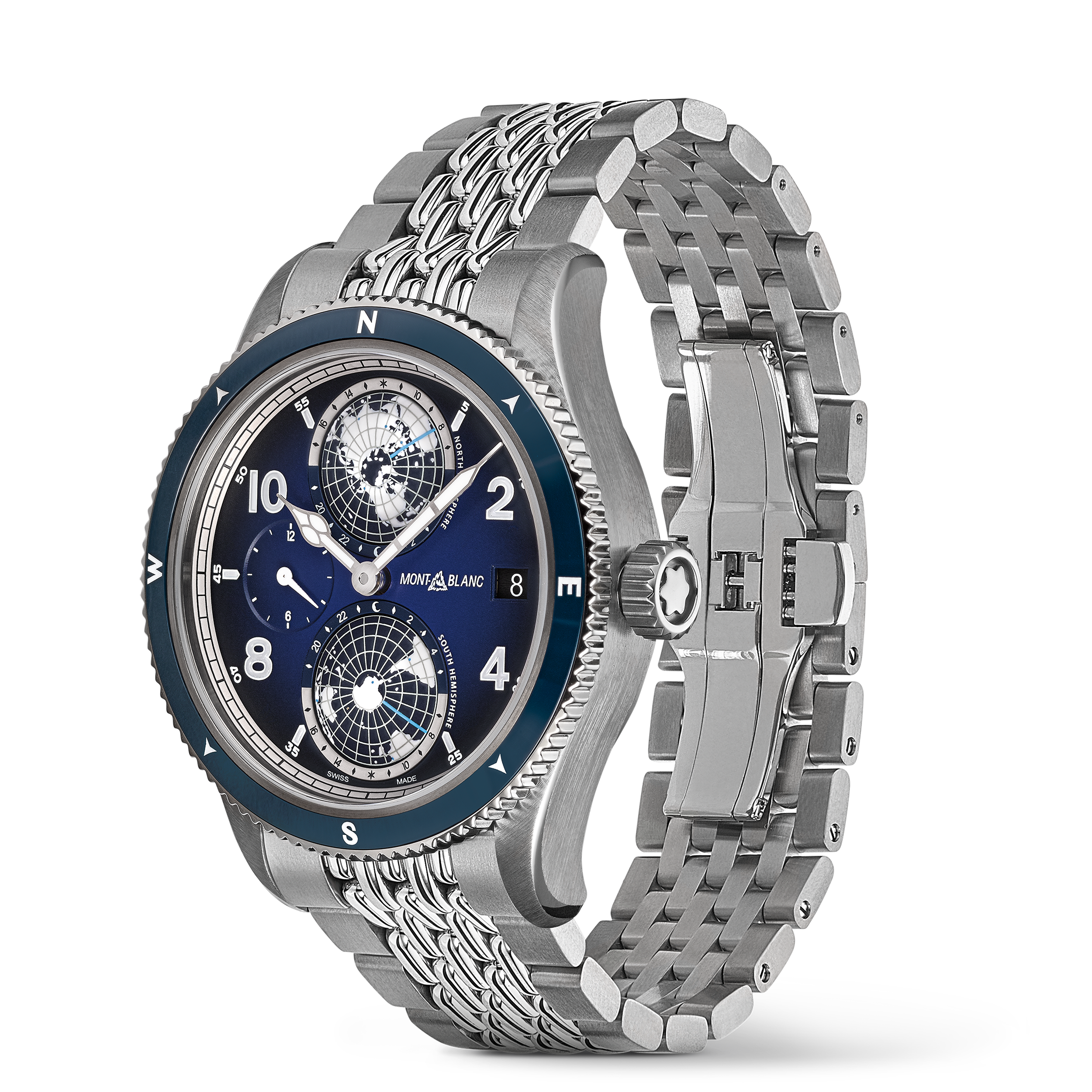 MONTRE GEOSPHERE 1858 42MM CADRAN BLEU BRACELET ACIER