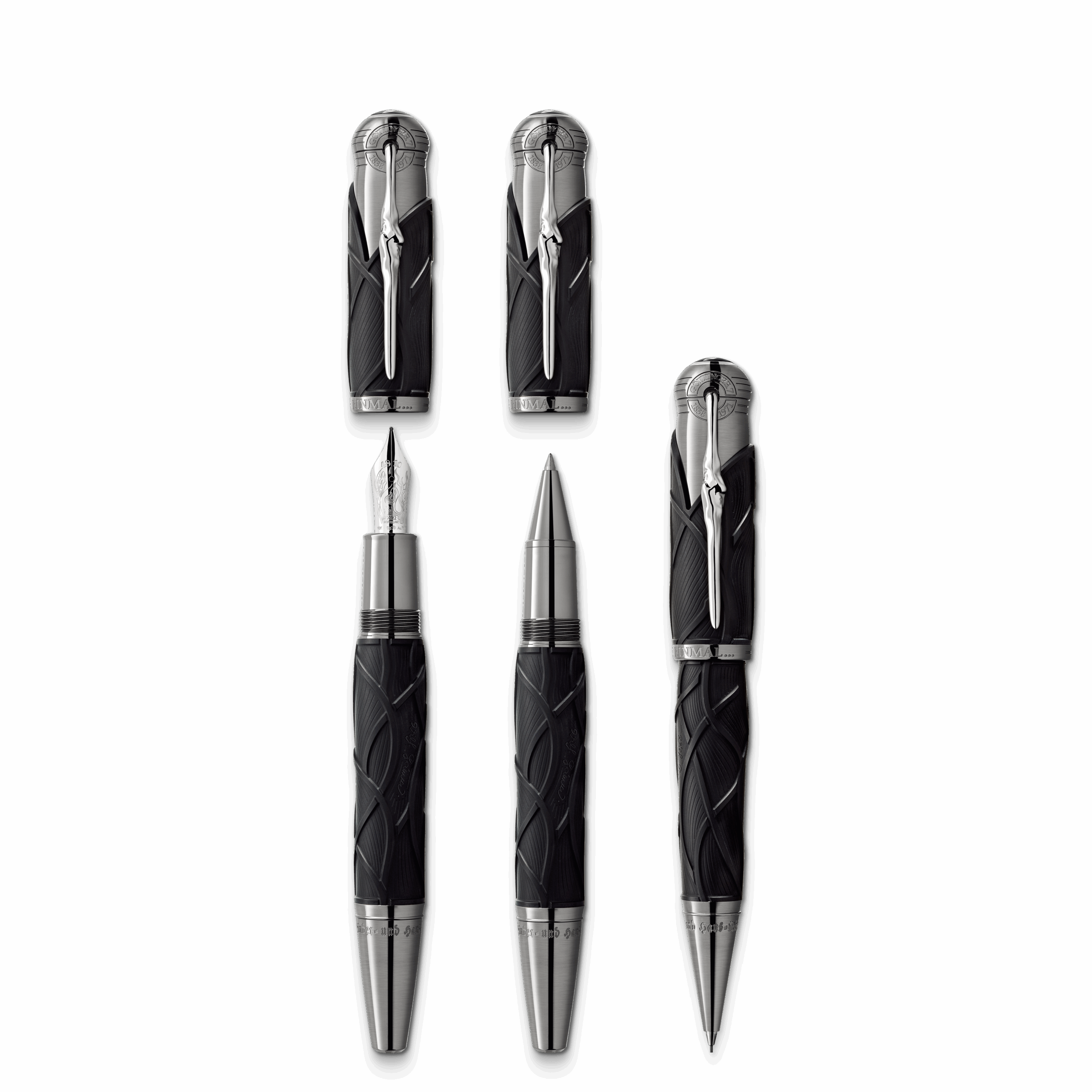 SET COLLECTION FRERES GRIMM RESINE PRECIEUSE NOIRE PLUME M / ROLLERBALL/ PORTEMINE