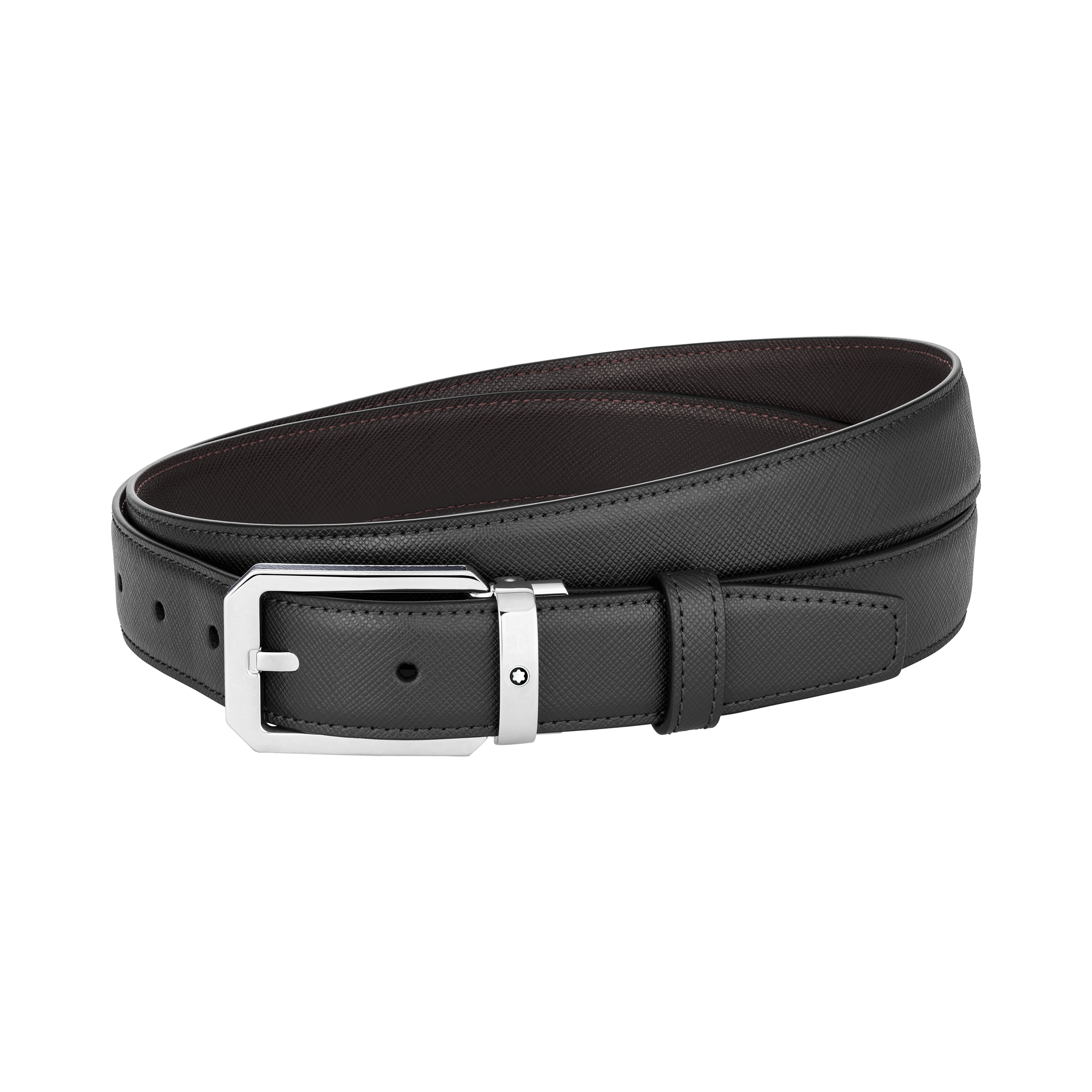 CEINTURE TRAPEZE ACIER POLI CUIR SARTORIAL NOIR/MARRON 30MM
