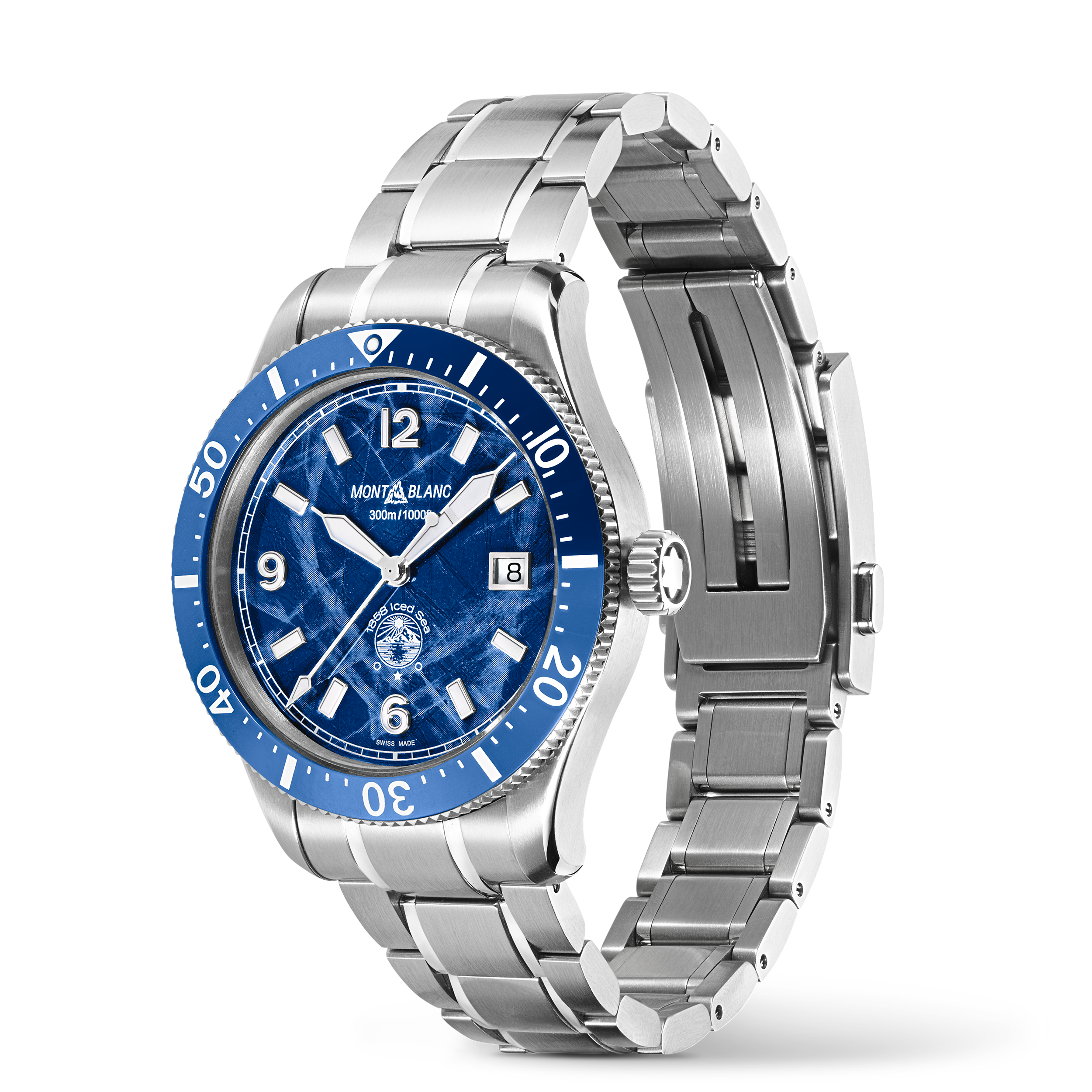 MONTRE 1858 ICED SEA AUTOMATIQUE BOITIER ACIER 41MM CADRAN BLEU BRACELET ACIER