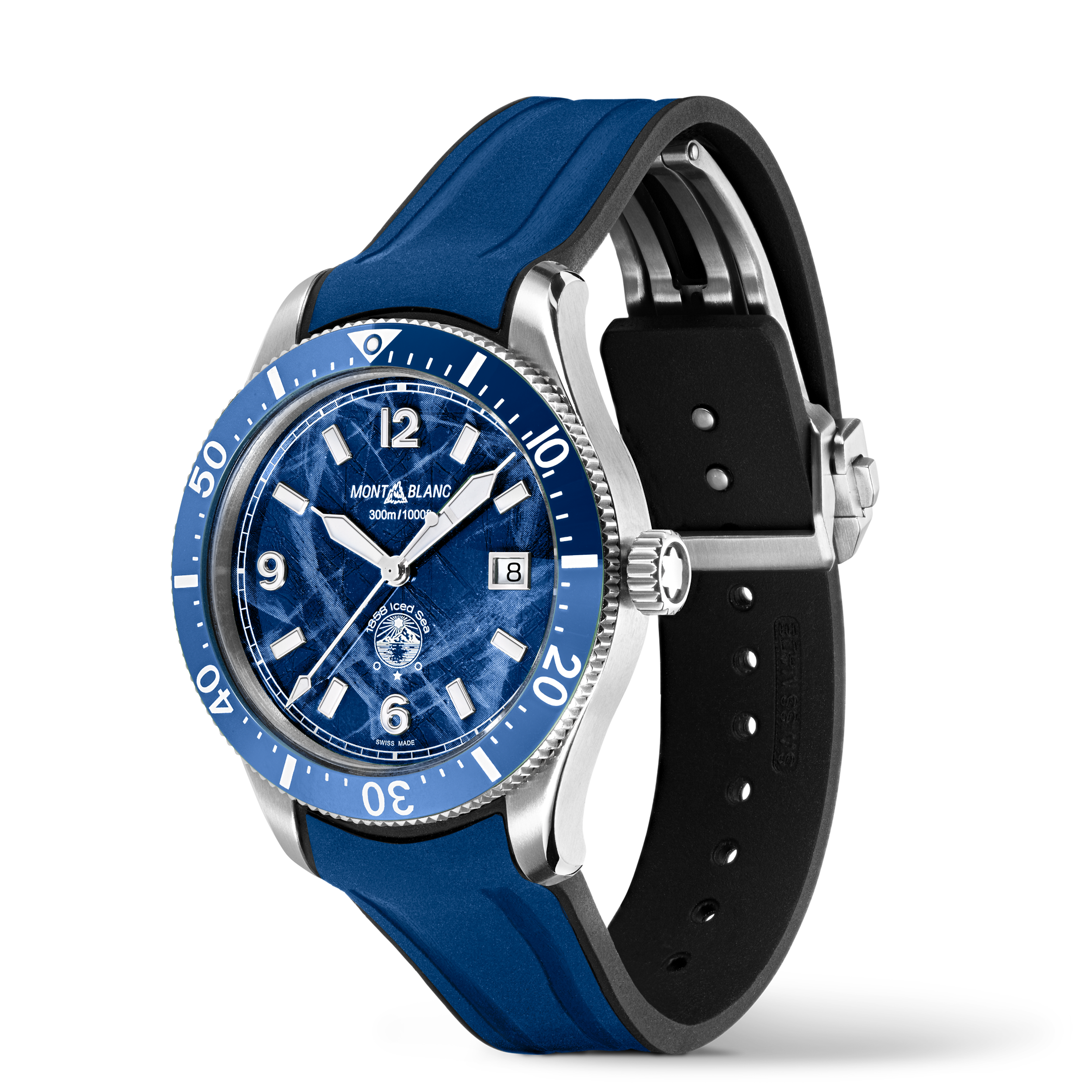MONTRE 1858 ICED SEA 41MM ACIER CADRAN BLEU BRACELET RUBBER BLEU AUTOMATIQUE