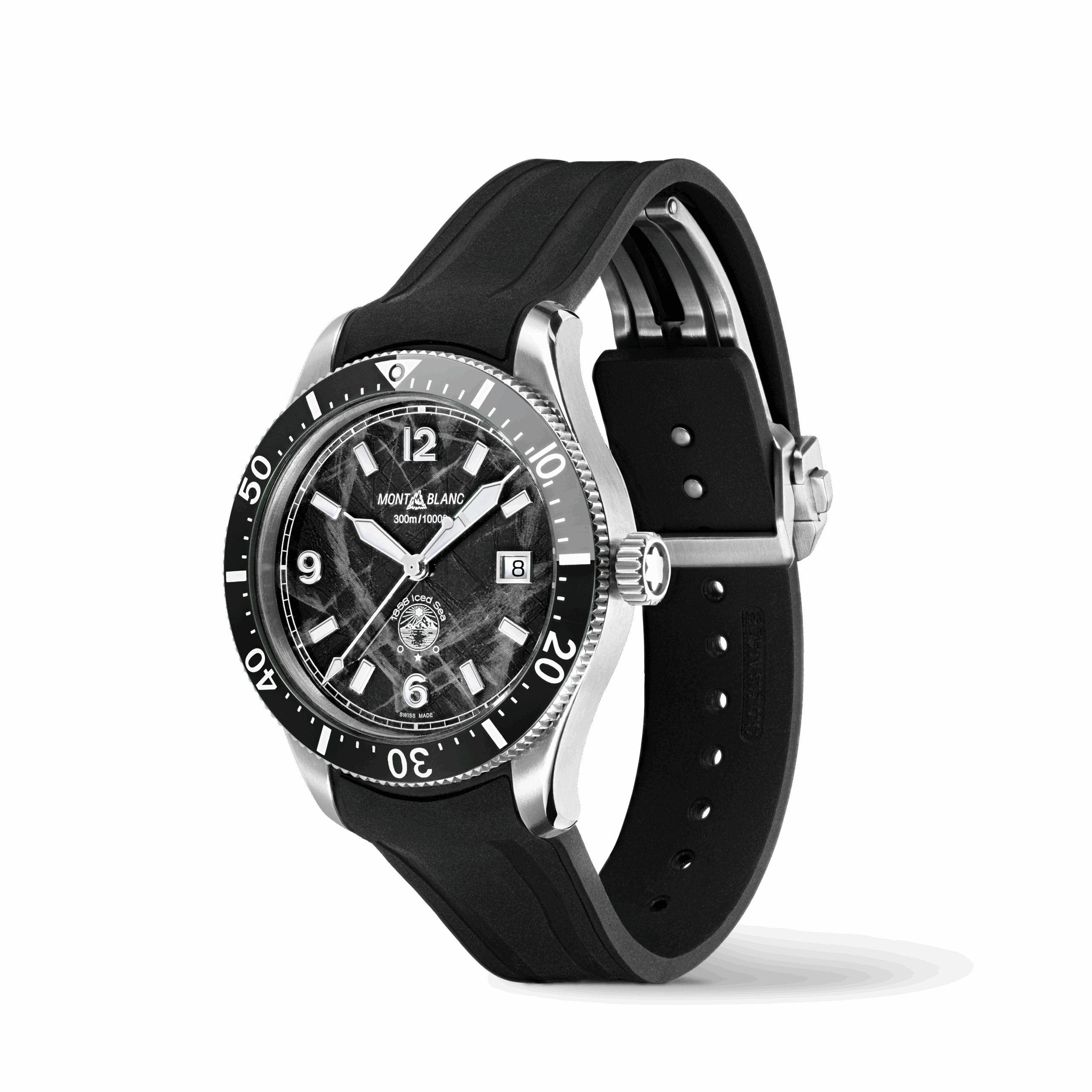 MONTRE ICED SEA MONTBLANC 1858 41MM CADRAN NOIR BRACELET RUBBER AUTOMATIQUE