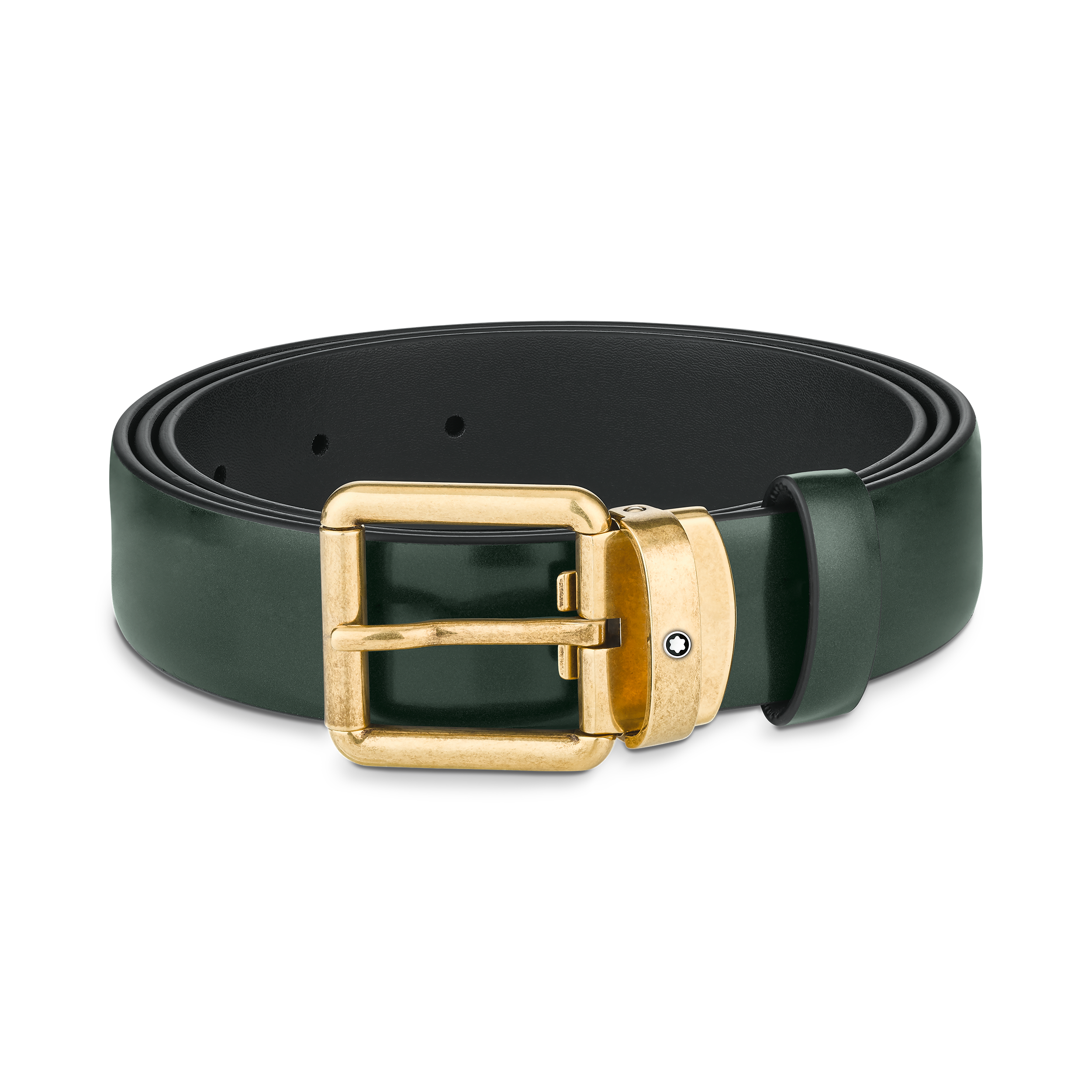 CEINTURE ROUNDED SQUARE VINTAGE BOUCLE DORE CUIR LISSE VERT 30MM