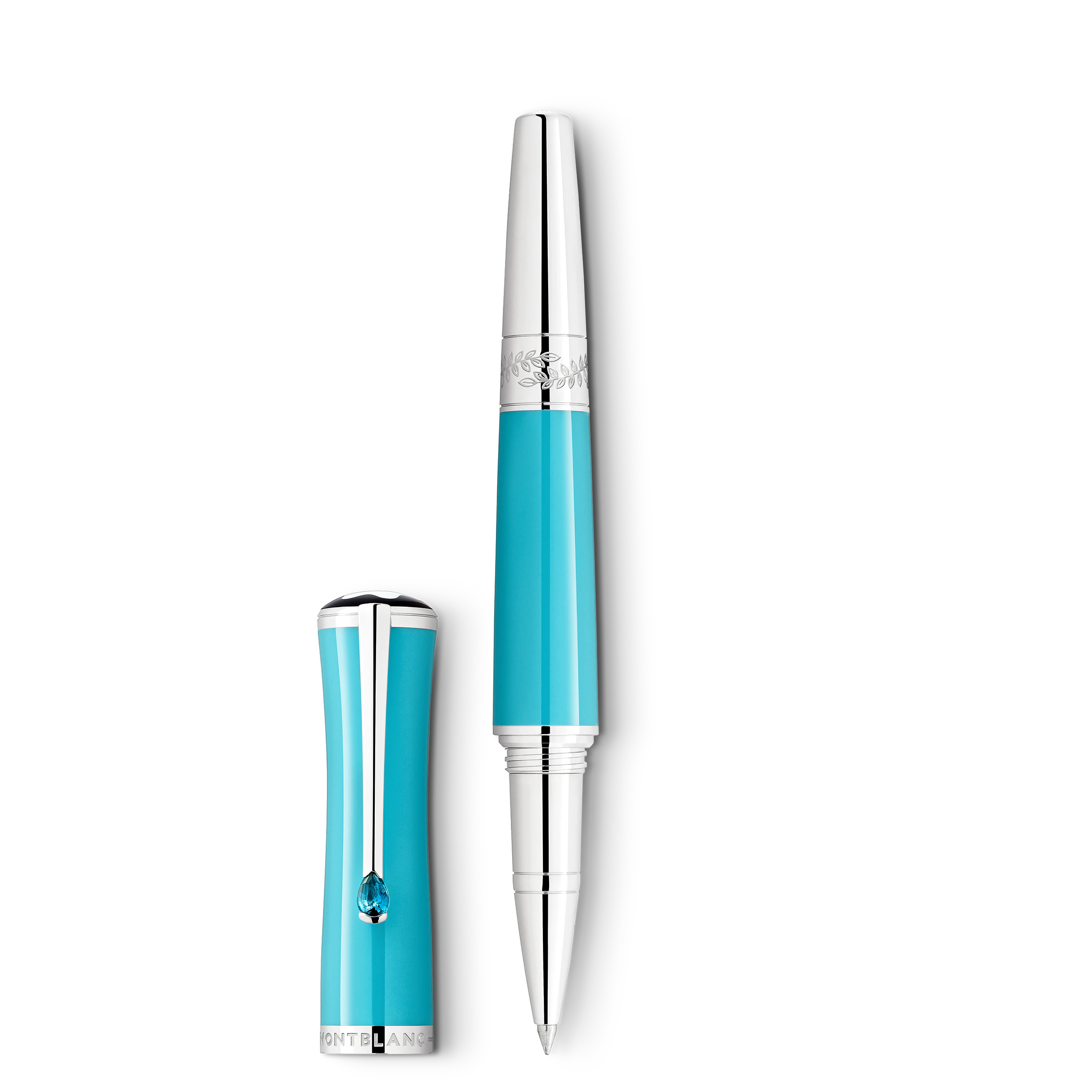 STYLO ROLLER EDITION SPECIALE MUSES MARIA CALLAS RESINE PRECISEUSE BLEUE TURQUOISE & PIERRE BLEUE