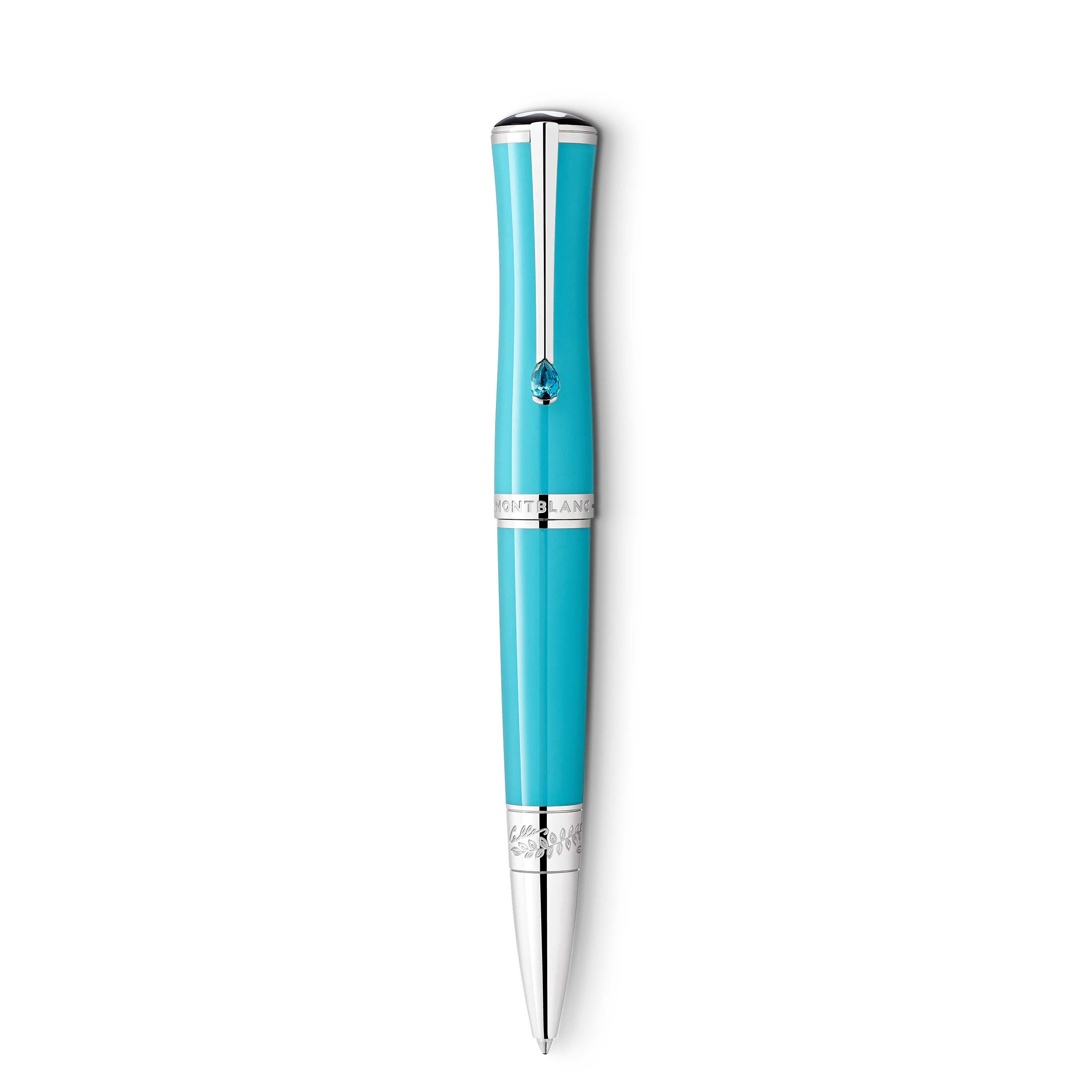 STYLO BILLE  EDITION SPECIALE MUSES MARIA CALLAS RESINE PRECISEUSE BLEUE TURQUOISE & PIERRE BLEUE