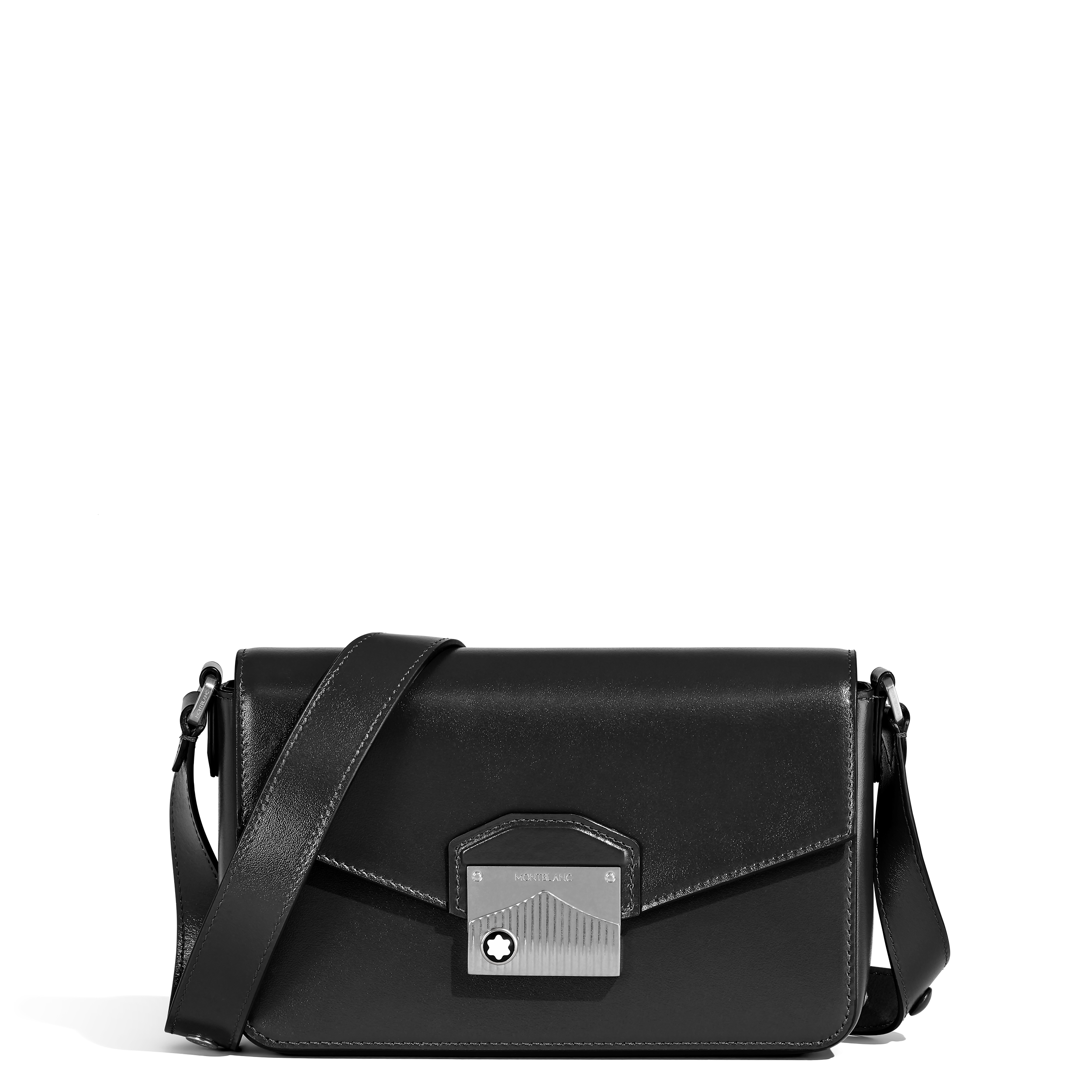 MINI MESSENGER CUIR LISSE NOIR FERMOIR METAL MONTBLANC