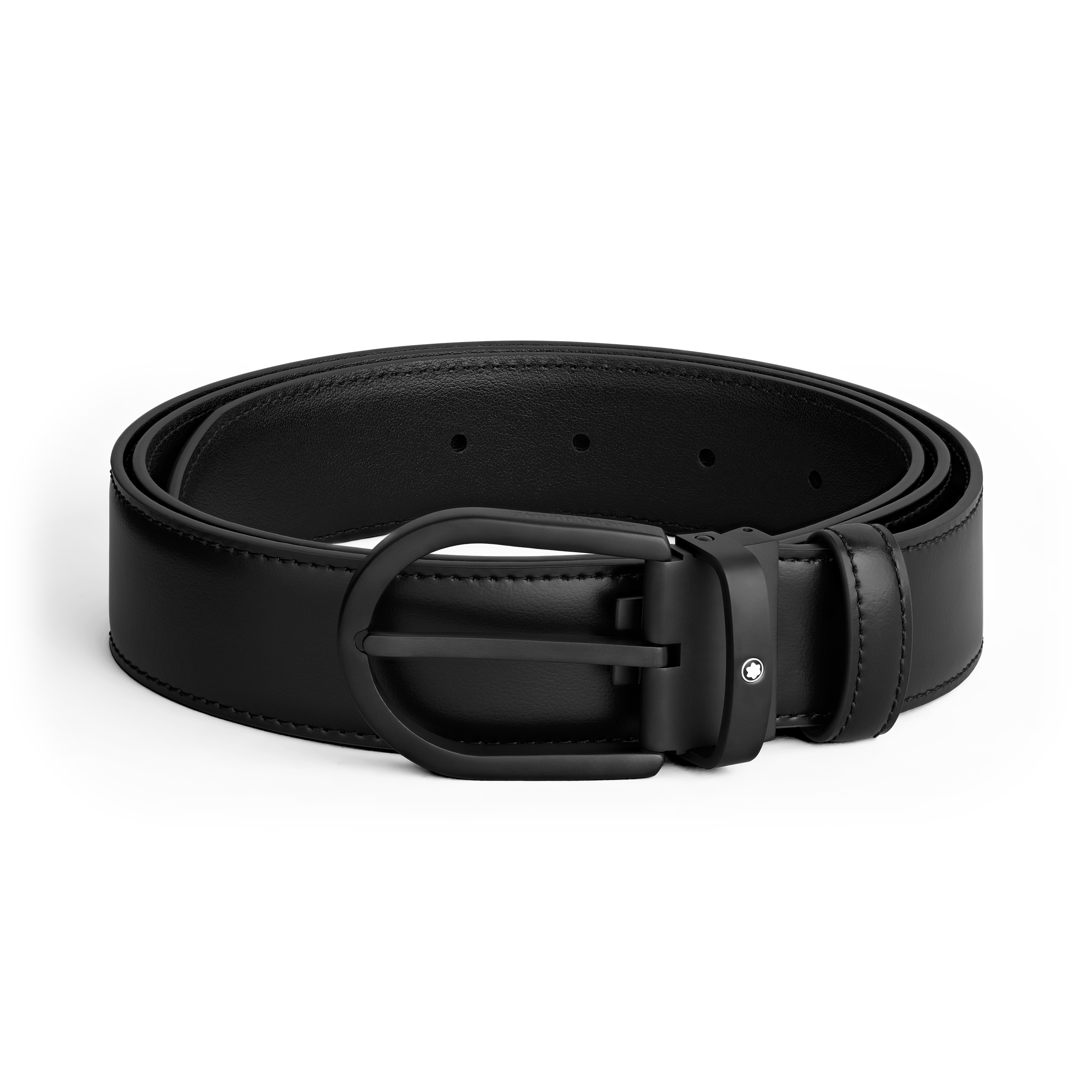 CEINTURE CUIR NOIR BOUCLE FER A CHEVAL PVD NOIR 35 MM