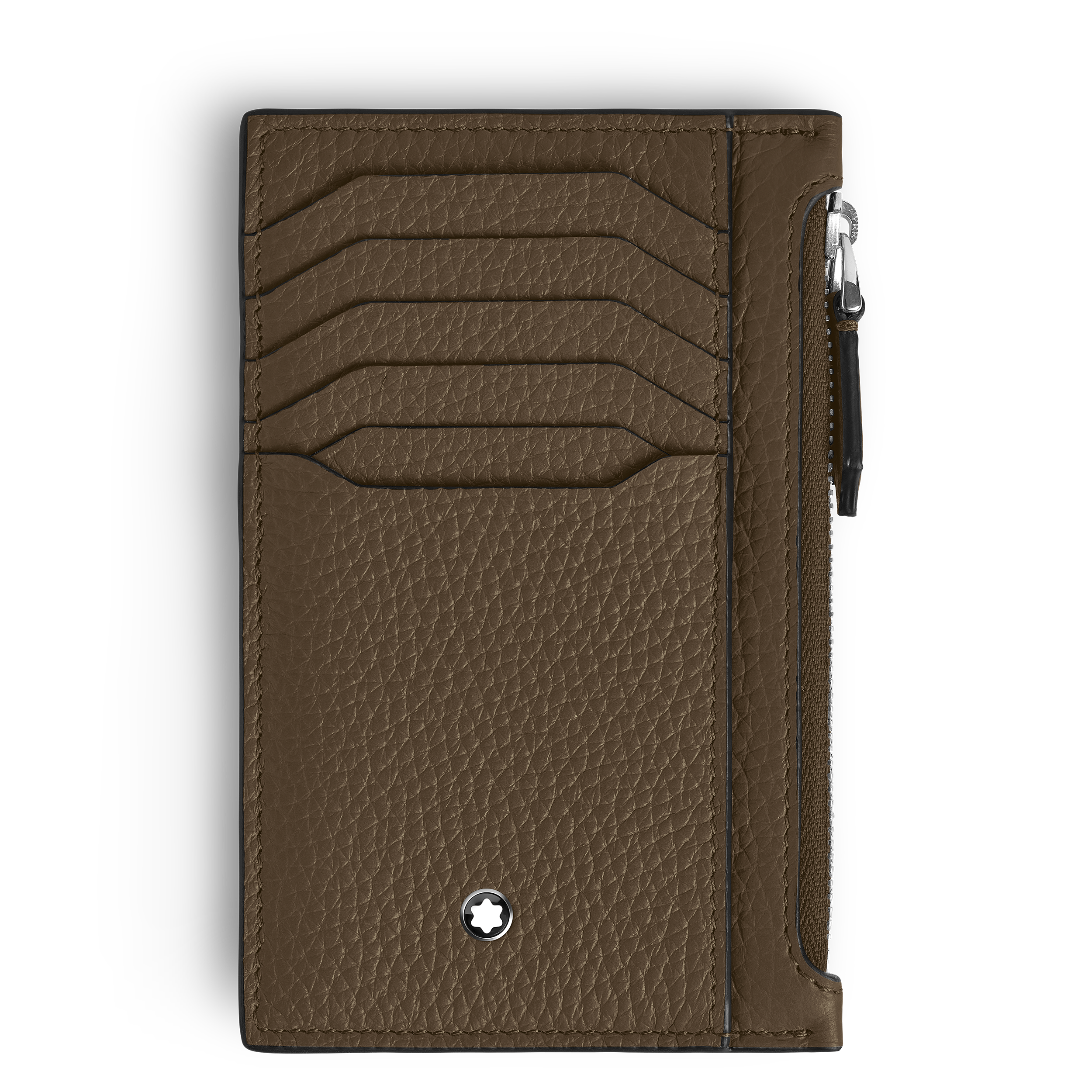 PORTE-CARTES 8CC AVEC ZIP CUIR GRAIN COULEUR NOISETTE
