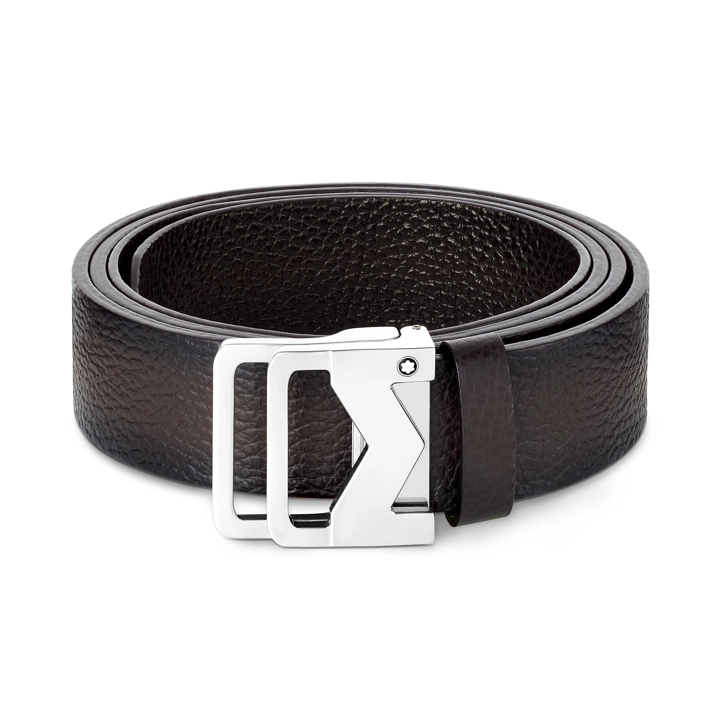 CEINTURE BOUCLE M PALLADIUM AVEC DOUBLE FERMOIR CUIR SFUMATO COULEUR MARRON GRAINE