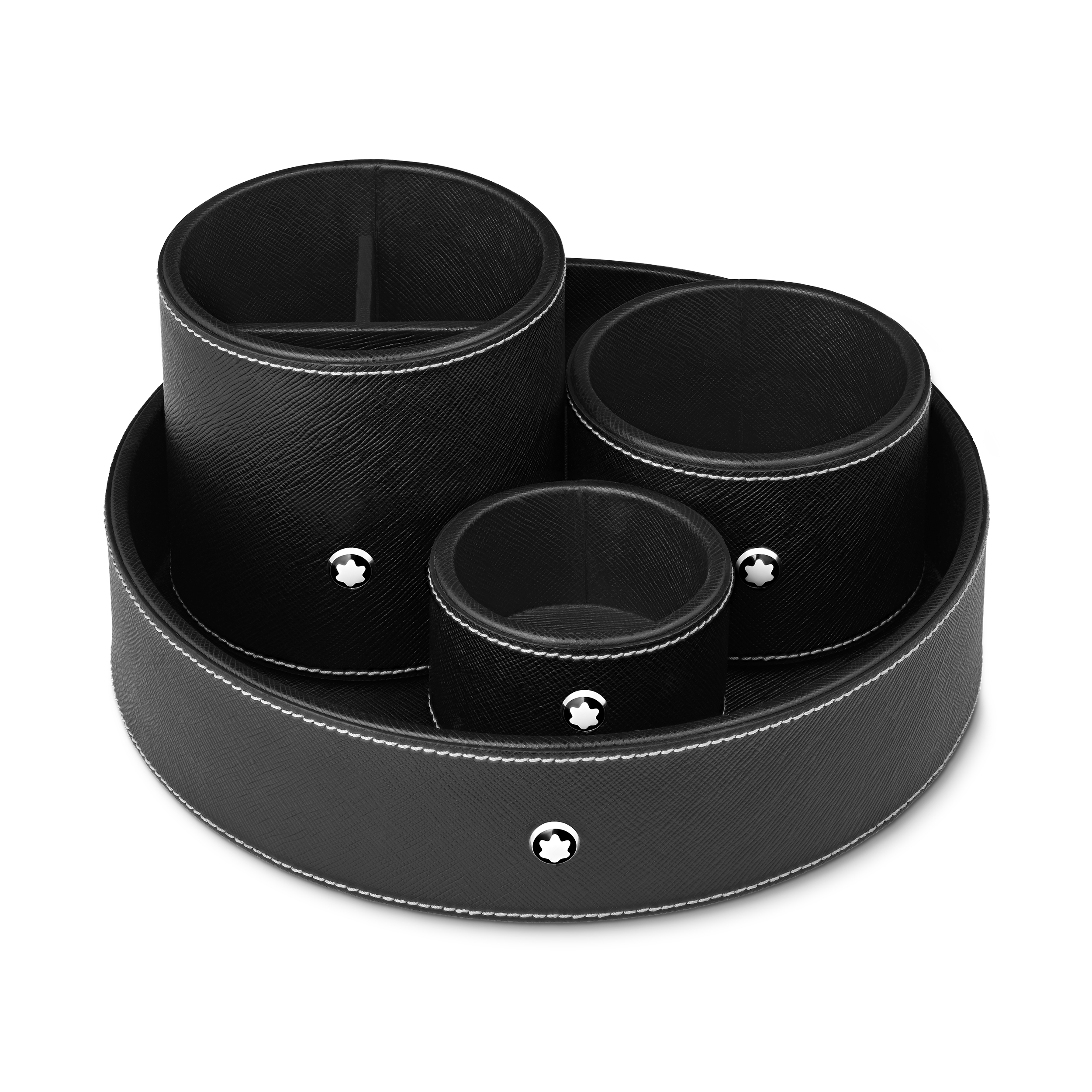 PLATEAU DE BUREAU ROND EN CUIR NOIR