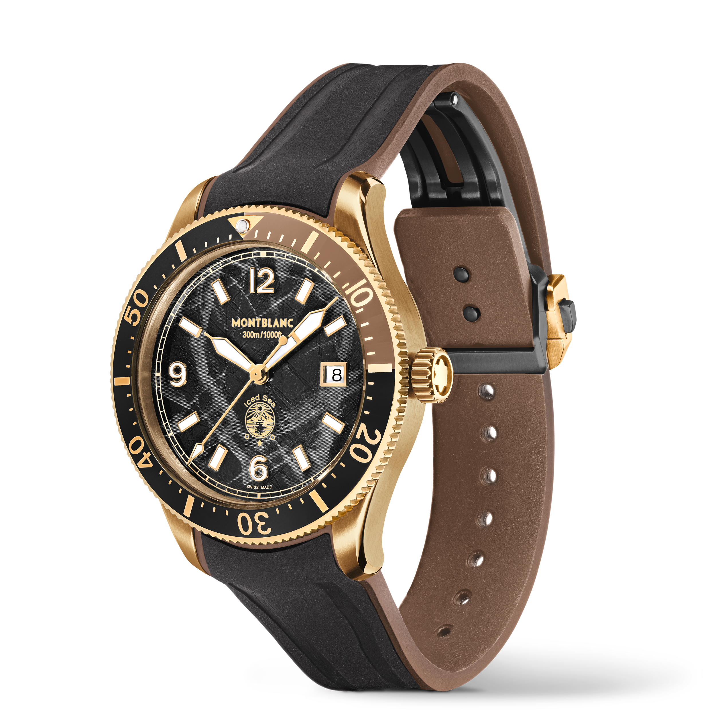 MONTRE 1858 ICED SEA BOITIER TITANE BRONZE 41 MM CADRAN GLACIER NOIR BRACELET RUBBER NOIR 30 ATM