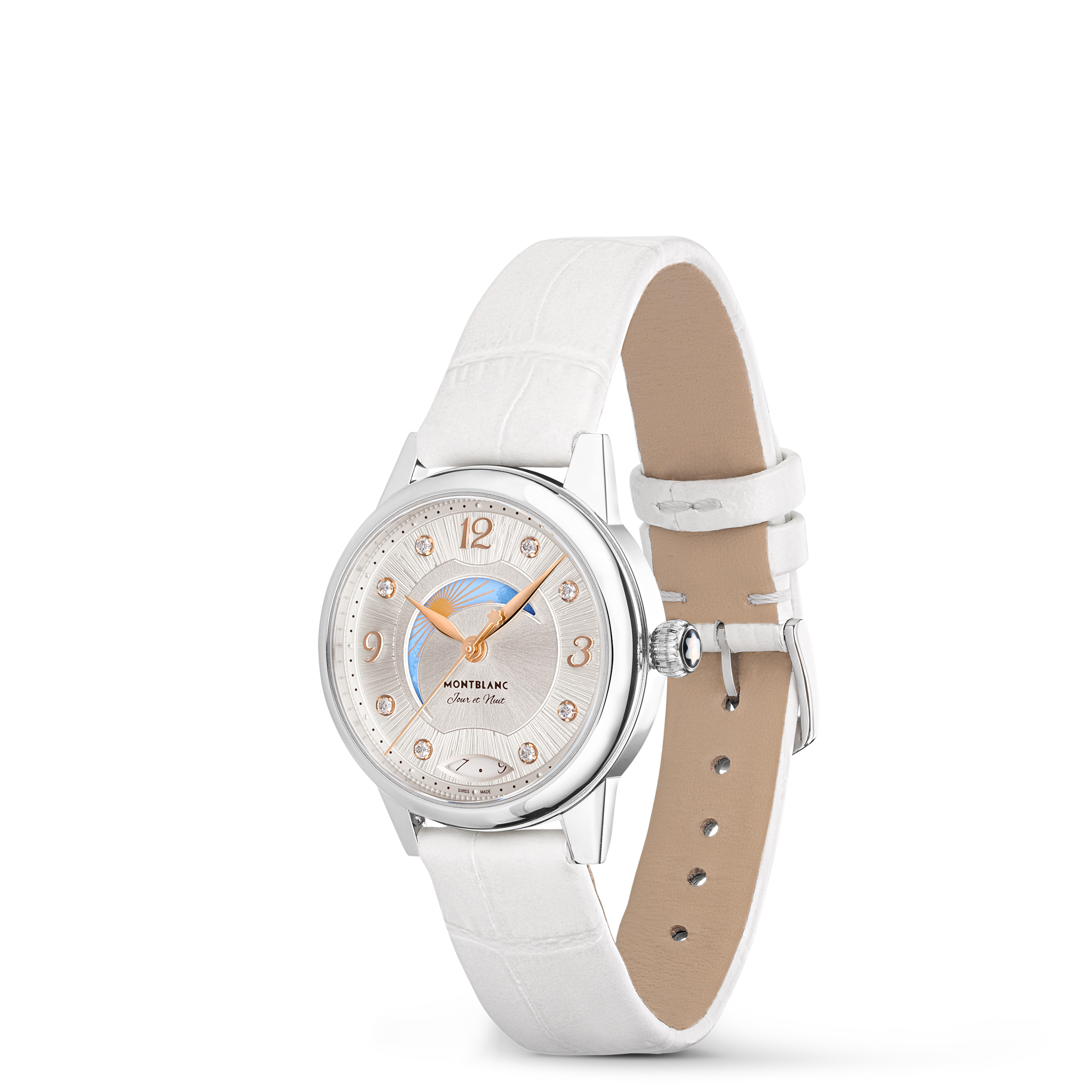 MONTRE BOHEME DAY AND NIGHT 30MM ACIER INOXYDABLE BRACELET INTERCHANGEABLE CUIR DE VEAU BLANC