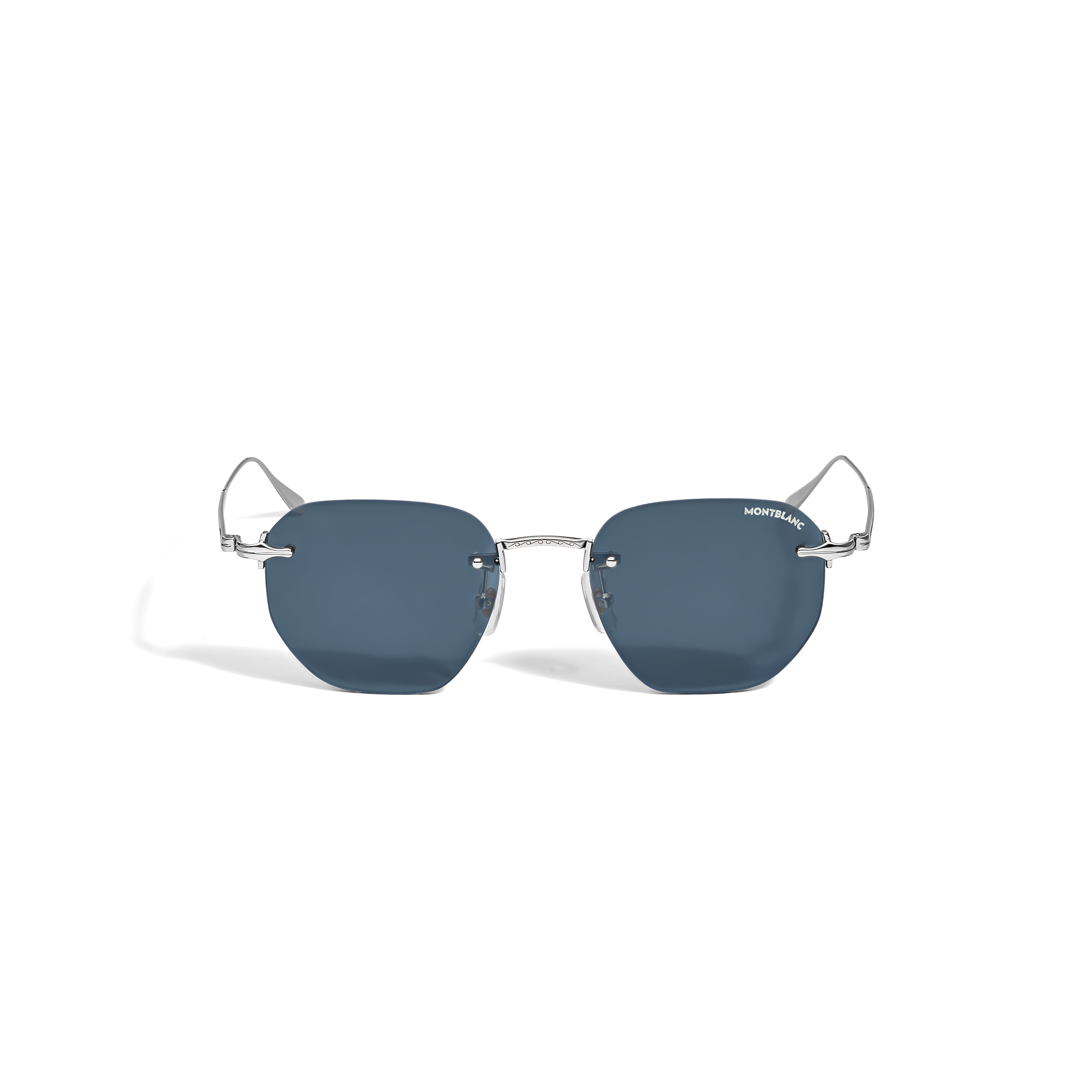 Lunettes de soleil rondes à monture métallique argentée verre bleu