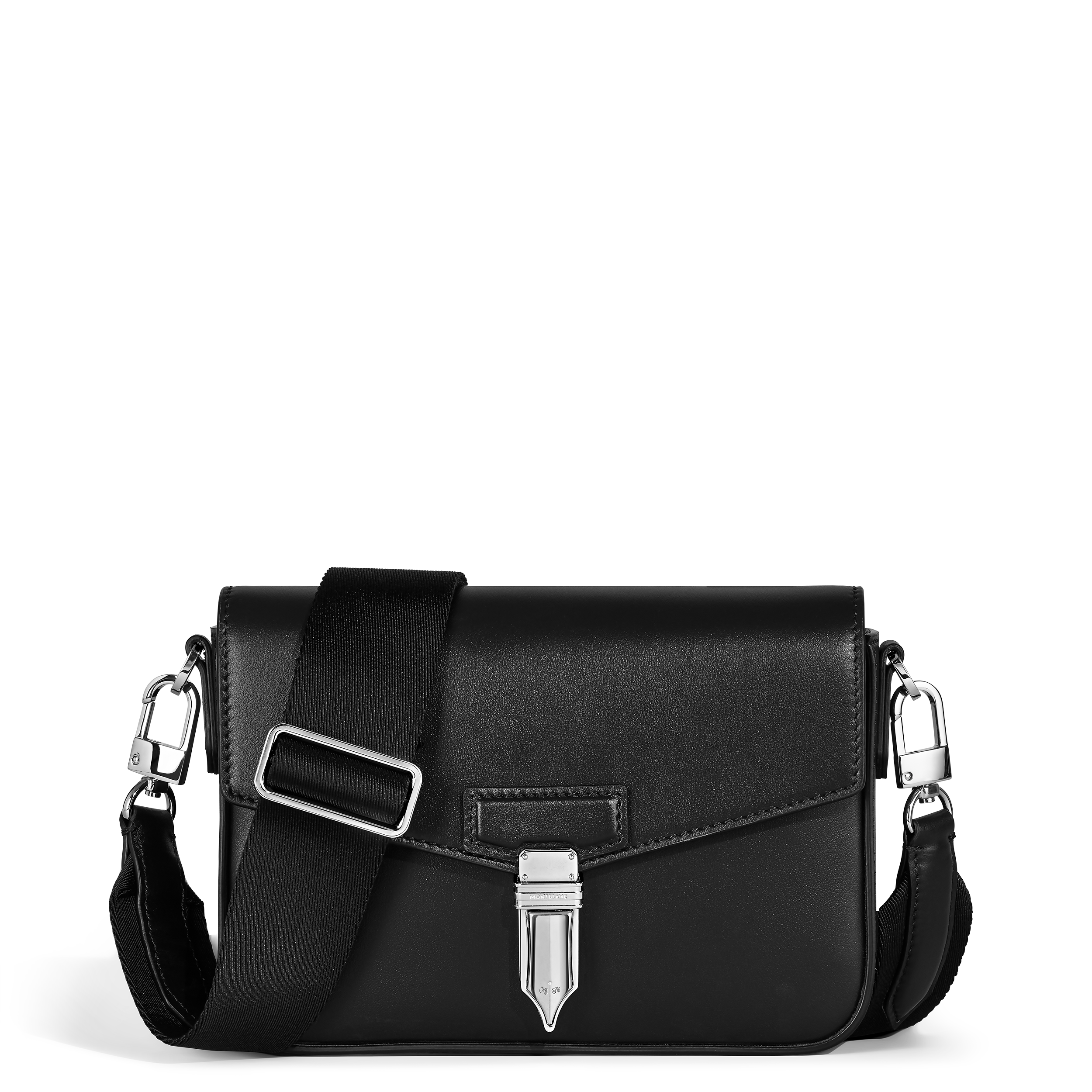 SAC MESSENGER BANDOULIERE  CUIR  LISSE NOIR FERMOIR PLUME