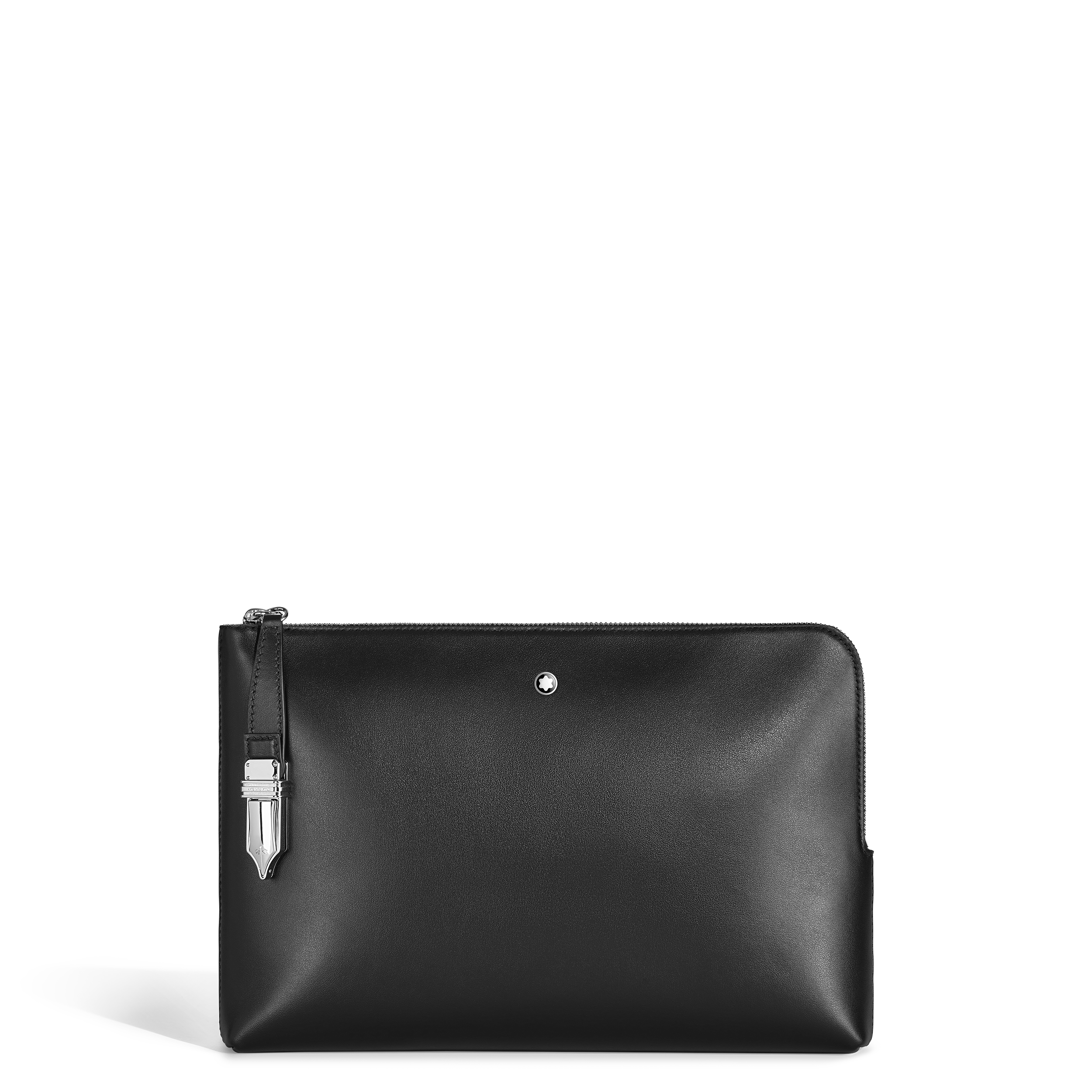 POCHETTE CUIR LISSE NOIR FERMOIR PLUME
